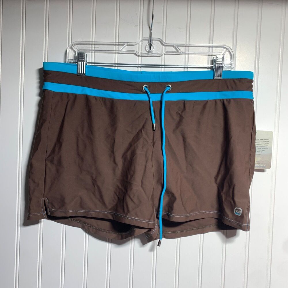 Free Country Drawstring Waist Lined Swim Shorts Womens‎ Size XL (16) Brown Swim